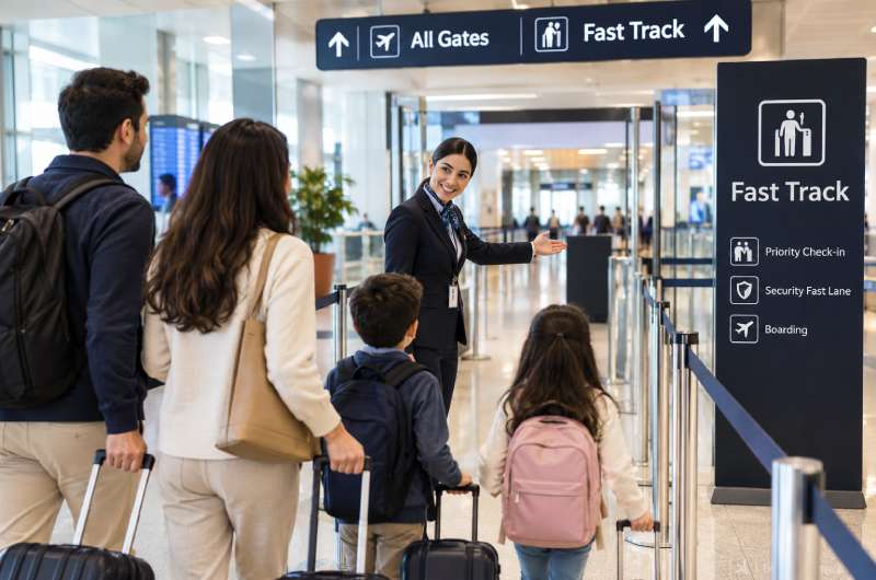 Airport Greeters: What They Do and How the Service Works 1 Family Guided Through Airport Fast Track