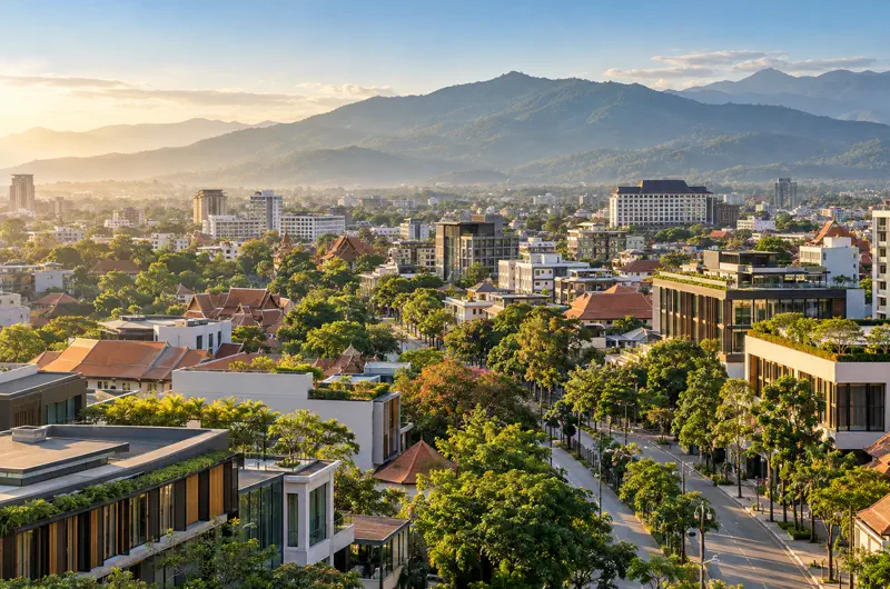 Chiang-Mai-Business-District-And-Mountains Chiang-Mai-Business-District-And-Mountains