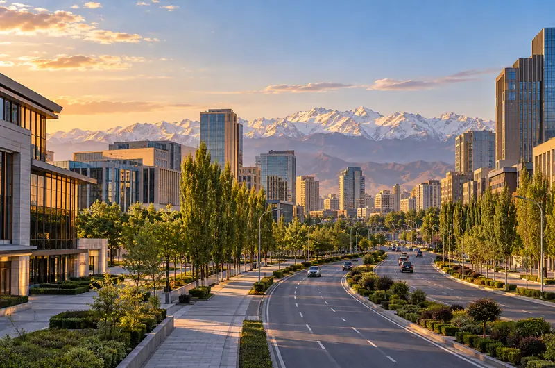 Urumqi-Business-District-with-Tianshan-Mountains