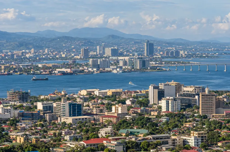 Cebu and Lapu-Lapu coastal harbor cityscape with business buildings