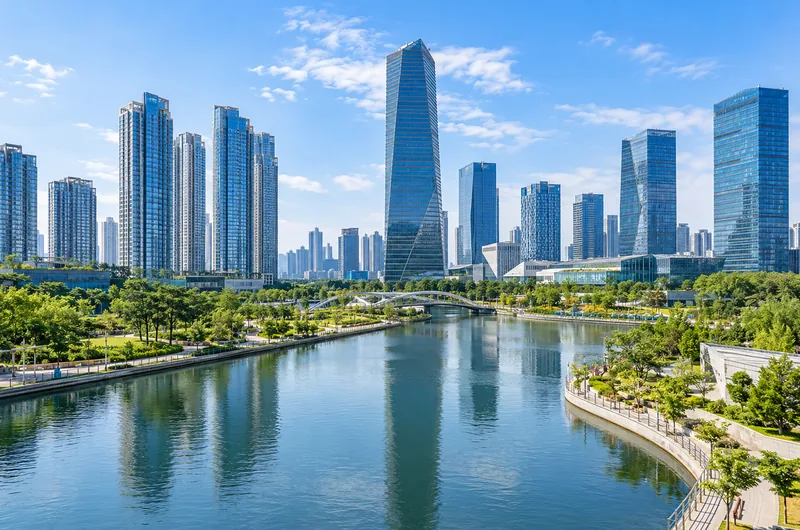 Incheon Songdo waterfront business skyline